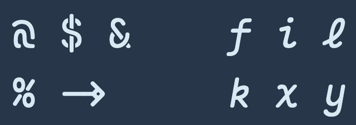 Screenshot showing the highly stylized and cute characters for characters like @, $, & and letters like l or k.